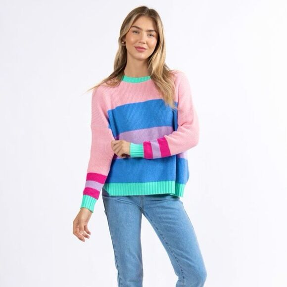 Pink Lily Multicolor Striped Oversized Knit Sweater - Picture 1 of 10